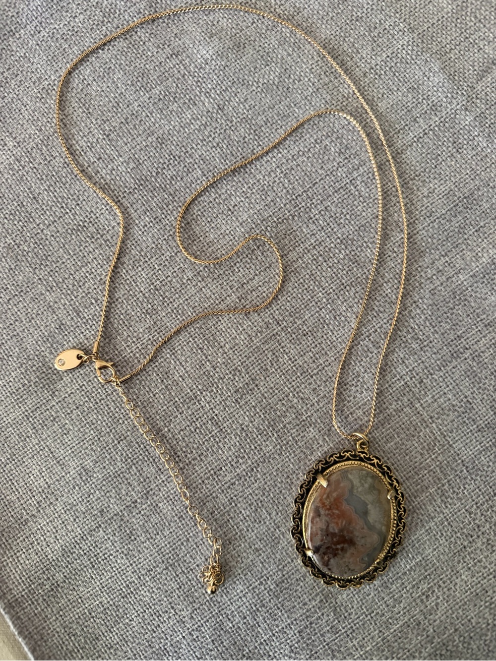 Jasper Agate Stone Pendant Gold Tone Vintage Style - Picture 2 of 8